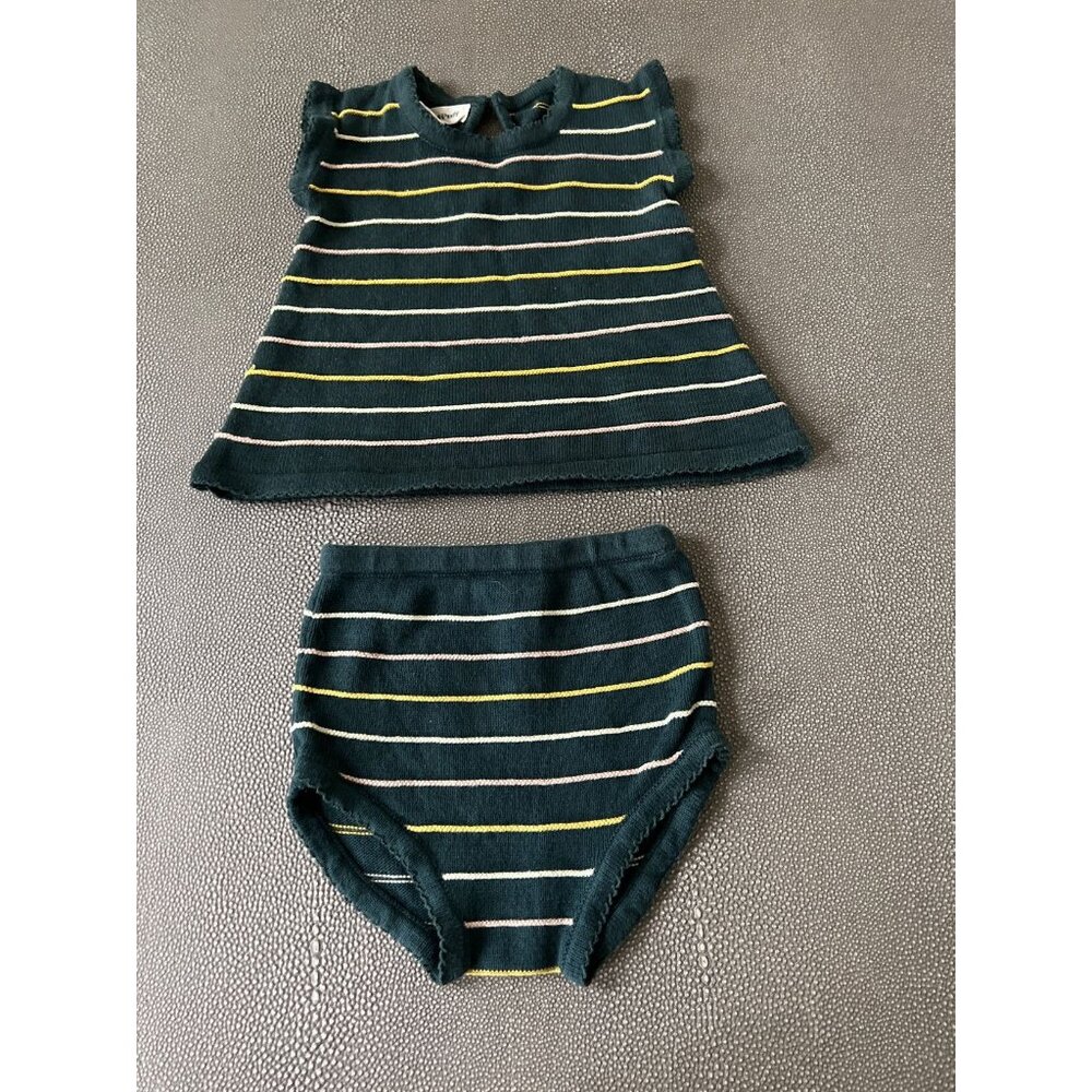 Misha & Puff Shirt And Bloomers Set Green with Stripes 6/12 12/18 EUC